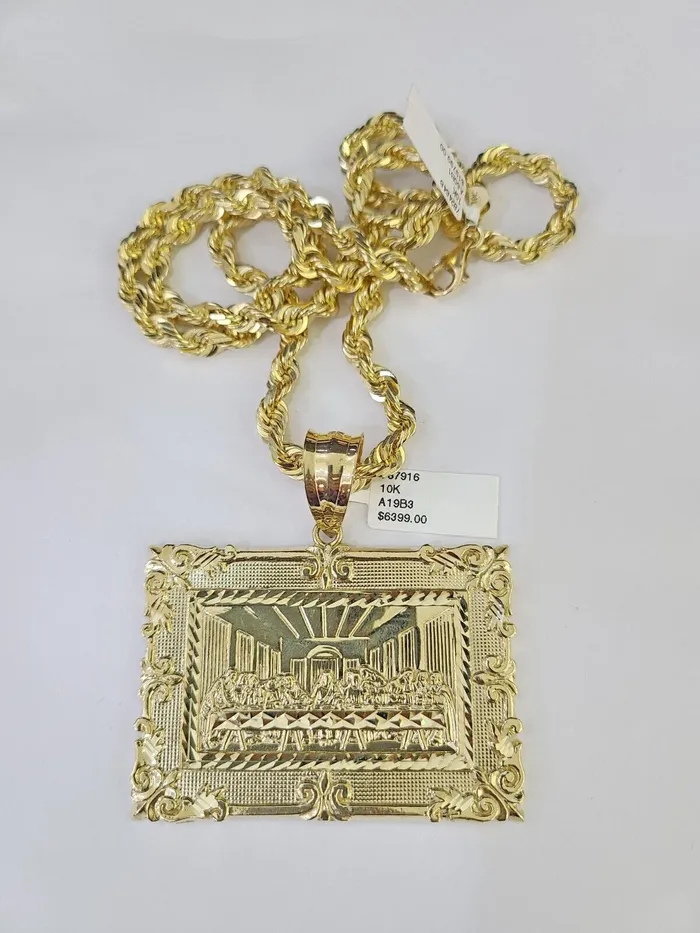 Necklaces Globalwatches10 Real 10k Solid Rope Chain Last Supper Charm Set 6mm 2030 Inch Necklace Gold Necklaces Globalwatches10 Real 10k Solid Rope Chain Last Supper Charm Set 6mm 2030 Inch Necklace Gold