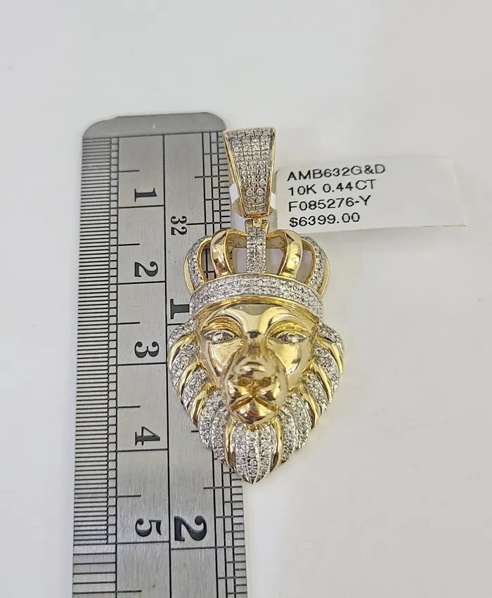 Necklaces Gold and Diamond 10k Miami Cuban Chain Lion Charm Diamond Set 45mm 2028 Necklace Gold