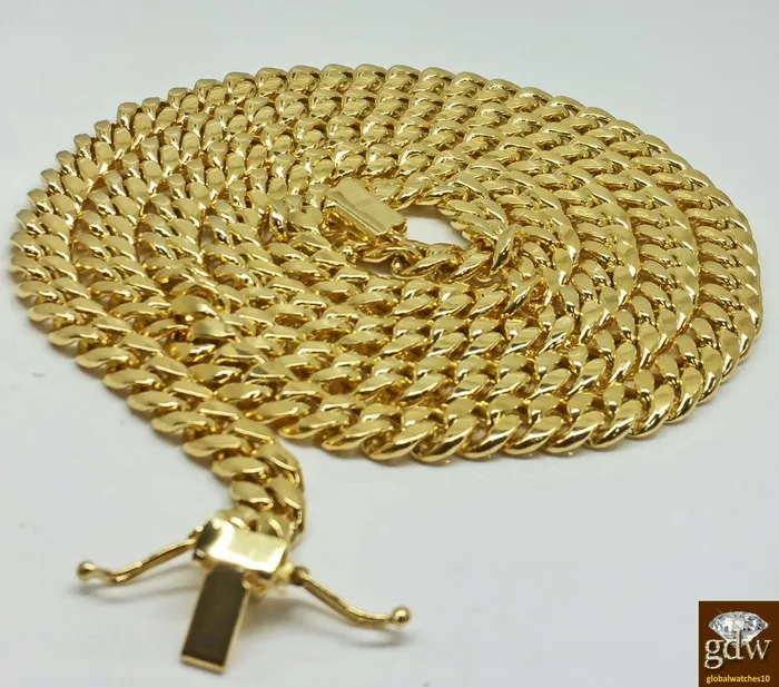 Necklaces Gold and Diamond Real 14K Yellow Gold Miami Cuban Chain 20 inch Long 8mm BOX LOCK Men Franco Necklaces Gold and Diamond Real 14K Yellow Gold Miami Cuban Chain 20 inch Long 8mm BOX LOCK Men Franco