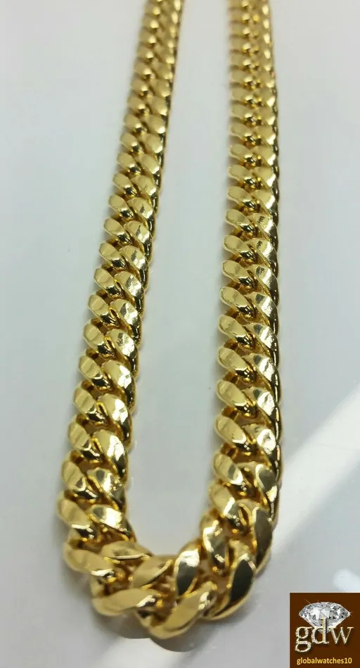 Necklaces Gold and Diamond Real 14K Yellow Gold Miami Cuban Chain 20 inch Long 8mm BOX LOCK Men Franco