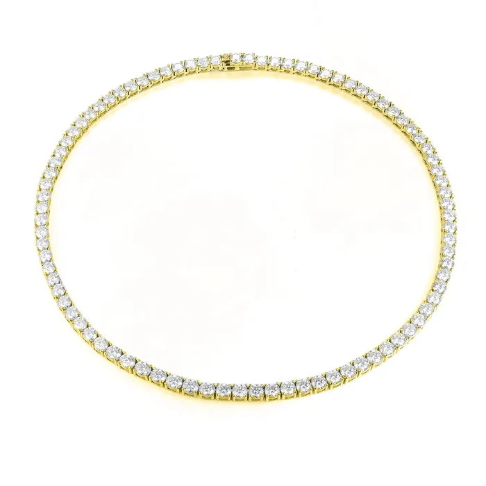 Necklaces HaiFengGeErShi Moissanite S925 Silver Tennis Chain in 14K Gold 65mm