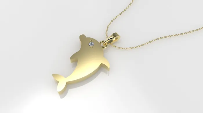 Necklaces JCM DESIGN JEWELRY 14K Pendant with 1 Diamond 1mm includes 18 inch Chain Figure of a Dolphin