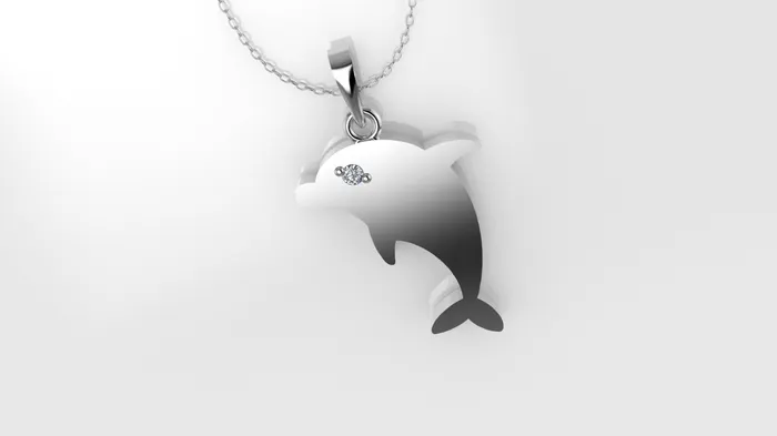 Necklaces JCM DESIGN JEWELRY 14K Pendant with 1 Diamond 1mm includes 18 inch Chain Figure of a Dolphin