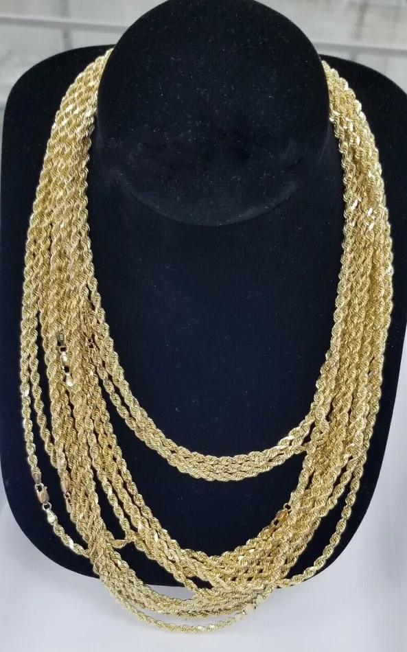 PreStyled Sets 10k Yellow Gold Rope Chain 4mm 1826 Inch Real Gold 10kt All Sizes Gold and Diamond