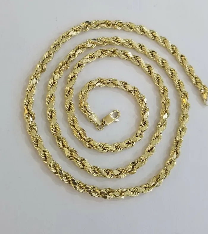 PreStyled Sets 10k Yellow Gold Rope Chain 4mm 1826 Inch Real Gold 10kt All Sizes Gold and Diamond