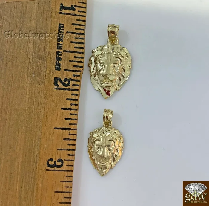 PreStyled Sets 10k Yellow Gold Solid Lion Head Charm Pendant Diamond Cut REAL 10KT Gold GlobalWatches10