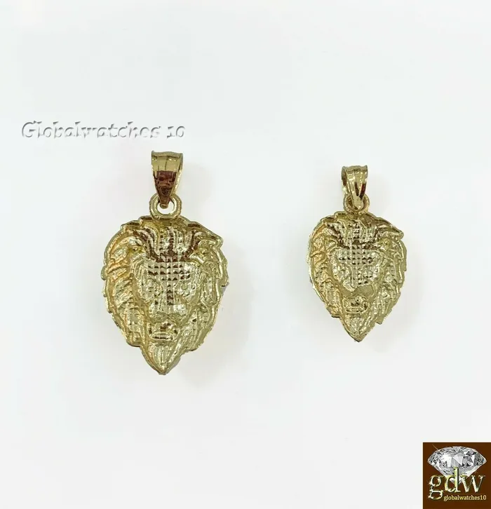 PreStyled Sets 10k Yellow Gold Solid Lion Head Charm Pendant Diamond Cut REAL 10KT Gold GlobalWatches10