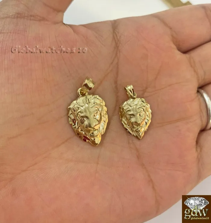 PreStyled Sets 10k Yellow Gold Solid Lion Head Charm Pendant Diamond Cut REAL 10KT Gold GlobalWatches10