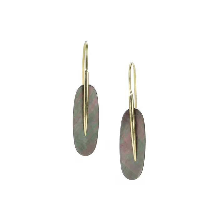 Rachel Atherley Earrings Small Black Mother of Pearl Feather Earrings