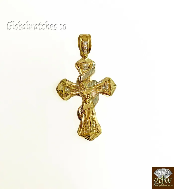 Real 10k Gold Jesus Cross Pendant Charm Crucifix 2 10kt Yellow Gold Men Women Gold and Diamond PreStyled Sets