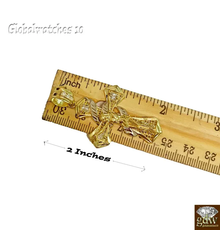 Real 10k Gold Jesus Cross Pendant Charm Crucifix 2 10kt Yellow Gold Men Women Gold and Diamond PreStyled Sets