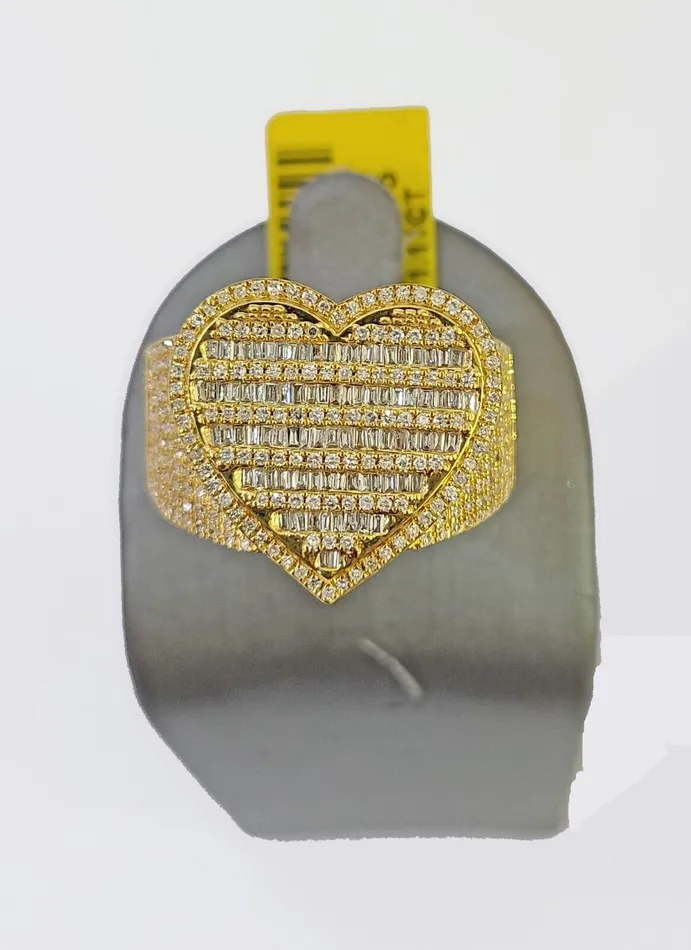 Real 10k Yellow Gold Diamonds Mens Ring Natural Diamond Heart Shaped Size 10 Gold and Diamond Rings