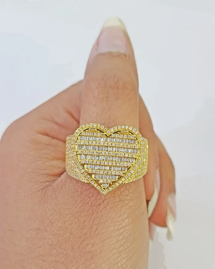 Real 10k Yellow Gold Diamonds Mens Ring Natural Diamond Heart Shaped Size 10 Gold and Diamond Rings