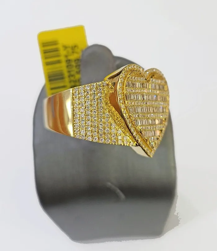 Real 10k Yellow Gold Diamonds Mens Ring Natural Diamond Heart Shaped Size 10 Gold and Diamond Rings