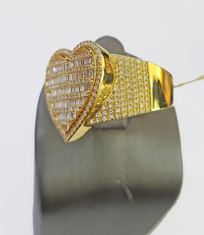 Real 10k Yellow Gold Diamonds Mens Ring Natural Diamond Heart Shaped Size 10 Gold and Diamond Rings