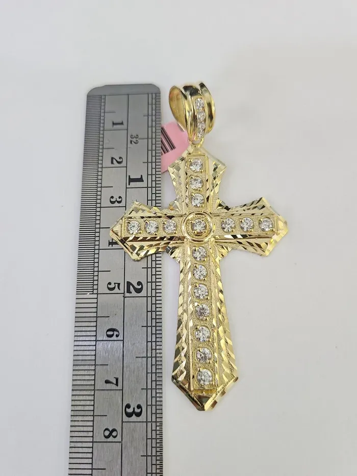 Real 14k Rope Chain Jesus Cross Charm Set 6mm 1828 Necklace Yellow Gold Gold and Diamond Necklaces