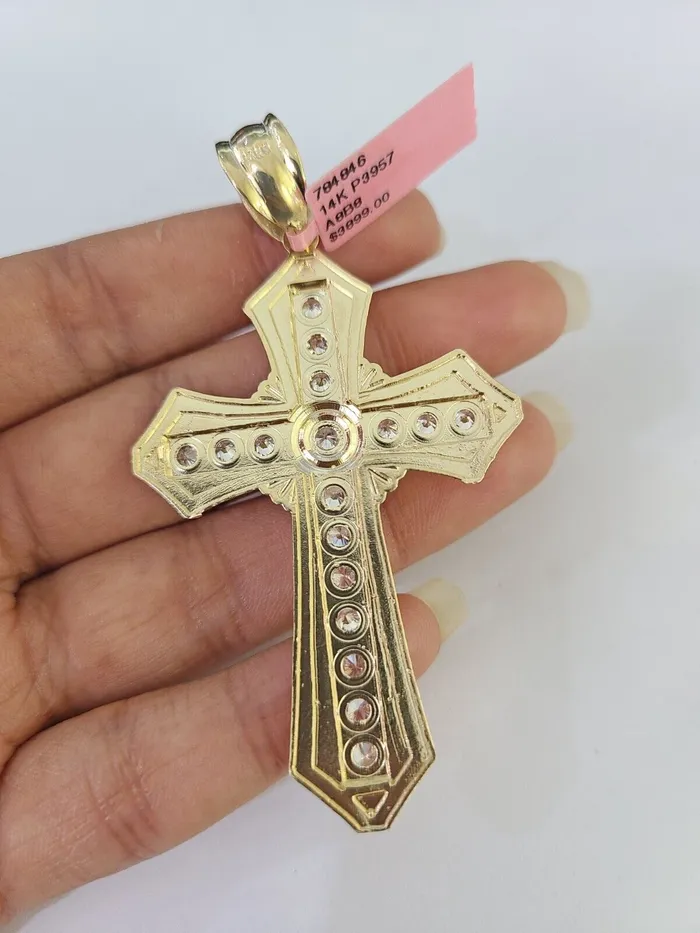 Real 14k Rope Chain Jesus Cross Charm Set 6mm 1828 Necklace Yellow Gold Gold and Diamond Necklaces