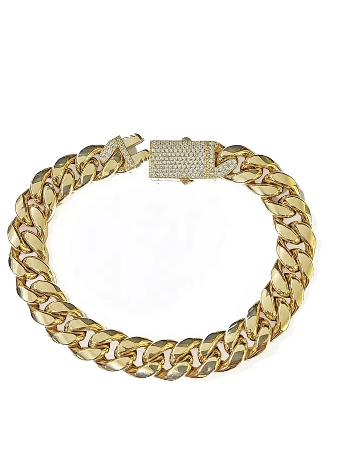 Real 14K Yellow Gold Miami Cuban Bracelet 8 Inch 11 mm 14K CZ Stone Box Clasp Gold and Diamond Bracelets Real 14K Yellow Gold Miami Cuban Bracelet 8 Inch 11 mm 14K CZ Stone Box Clasp Gold and Diamond Bracelets