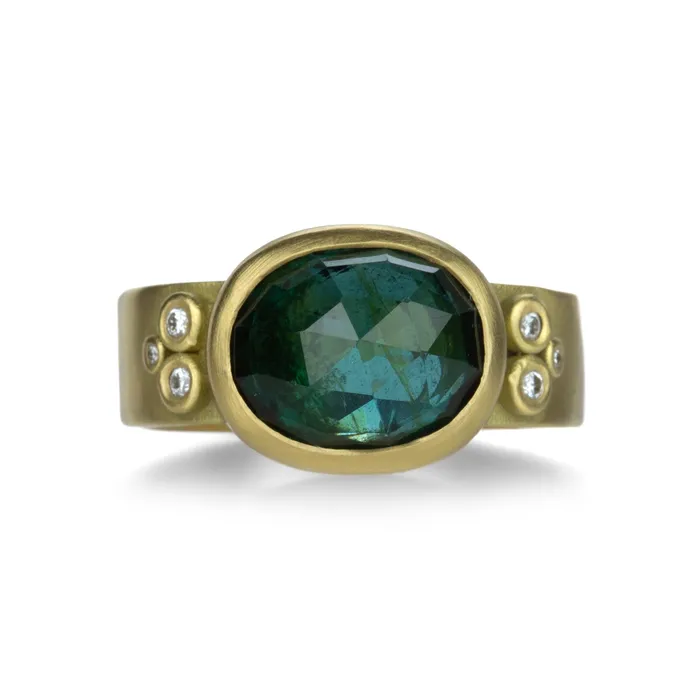 Rings Ananda Khalsa Rose Cut Oval Green Tourmaline Ring