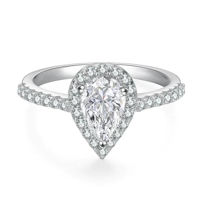 Rings Pear Cut Moissanite Diamond Paved Halo Ring for Women WuZouLiShiDa