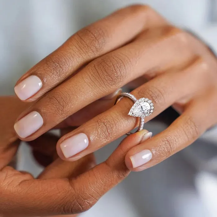 Rings Pear Cut Moissanite Diamond Paved Halo Ring for Women WuZouLiShiDa
