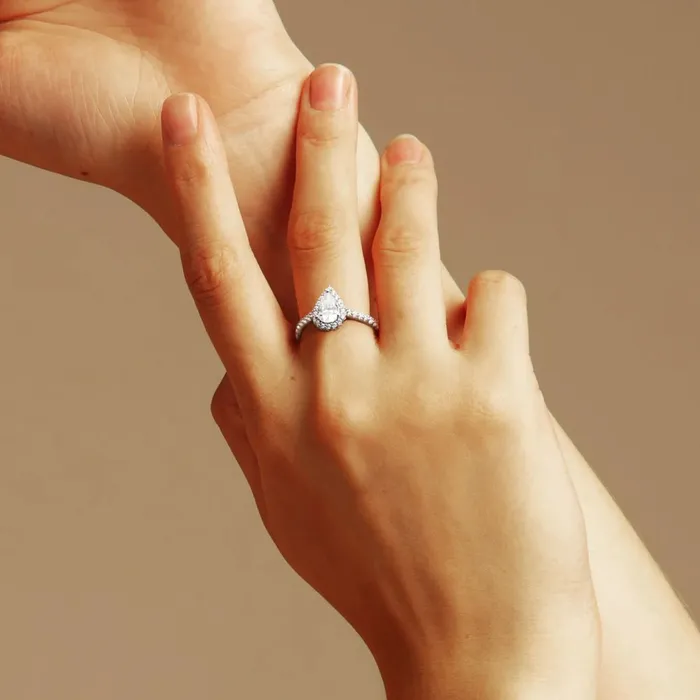 Rings Pear Cut Moissanite Diamond Paved Halo Ring for Women WuZouLiShiDa