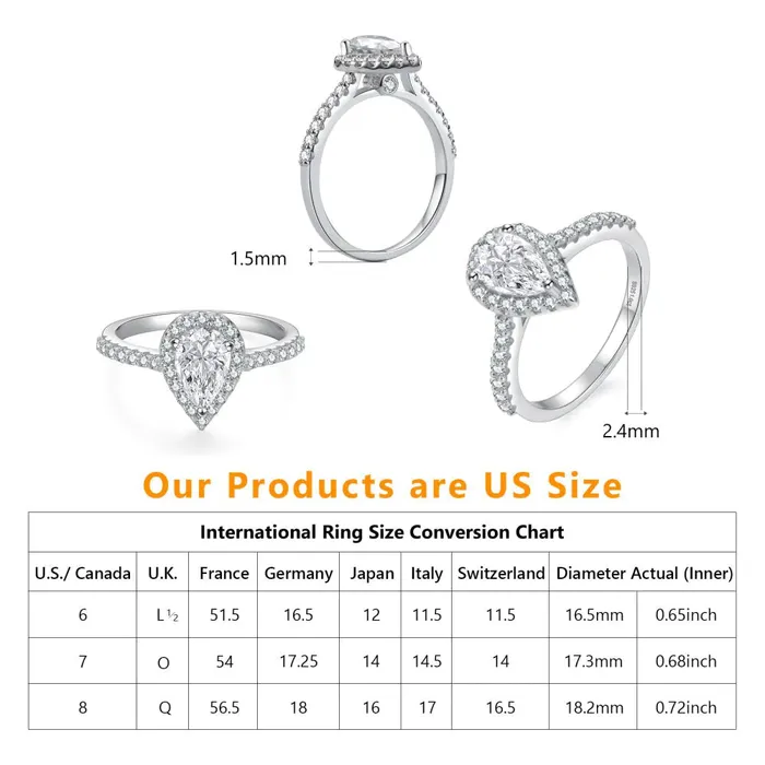 Rings Pear Cut Moissanite Diamond Paved Halo Ring for Women WuZouLiShiDa
