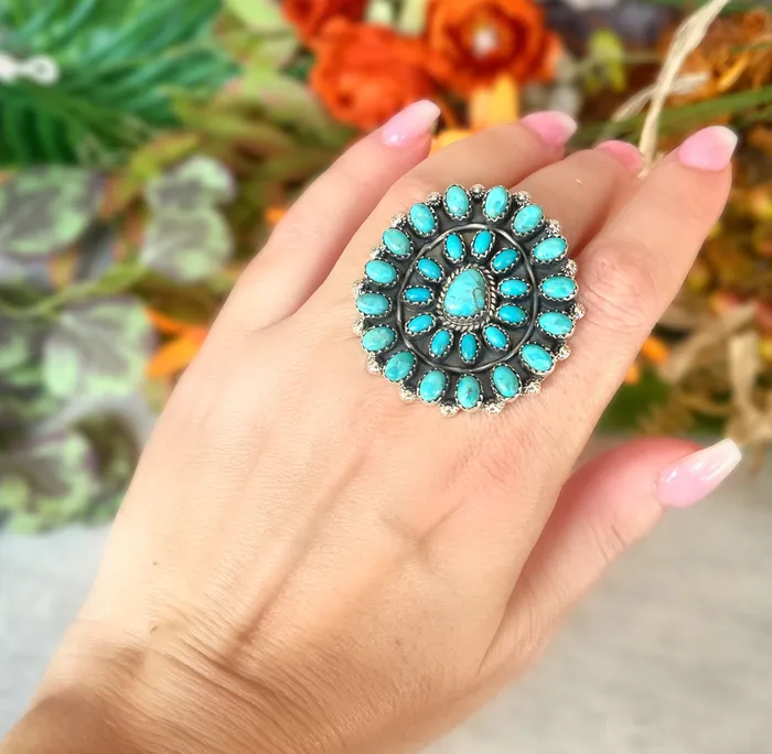 Rings SophiaRene Boutique Sterling Silver Turquoise Statement Cluster Ring
