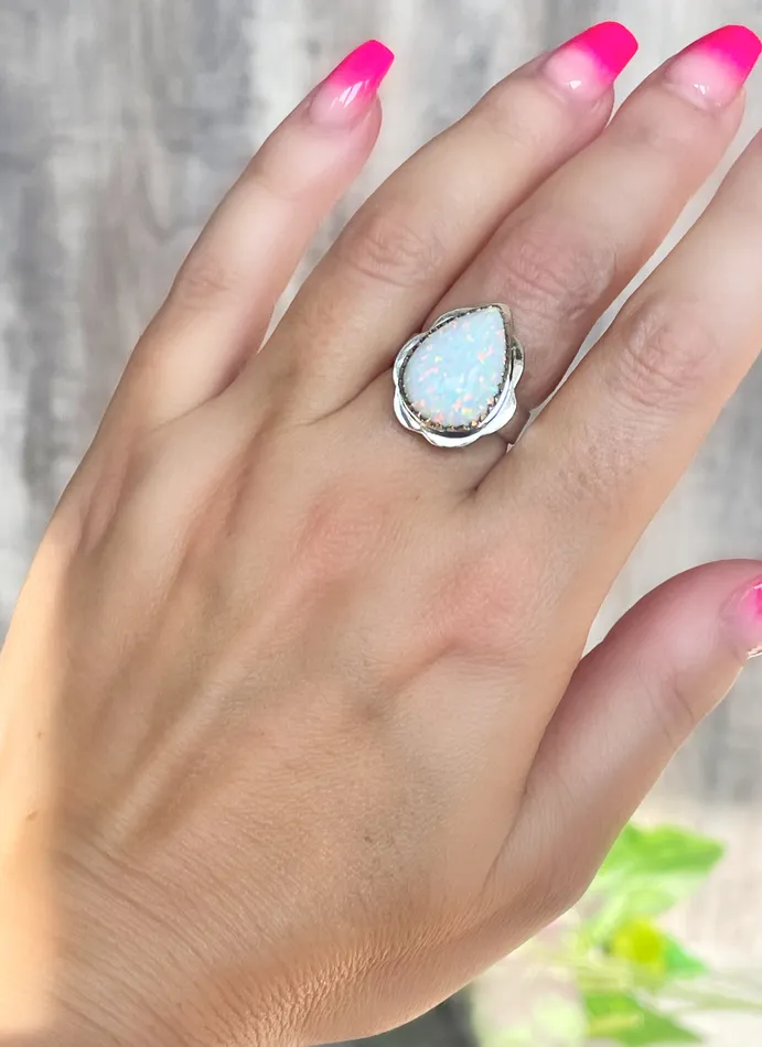 Rings SophiaRene Boutique Sterling Silver White Fire Opal Artisan Ring
