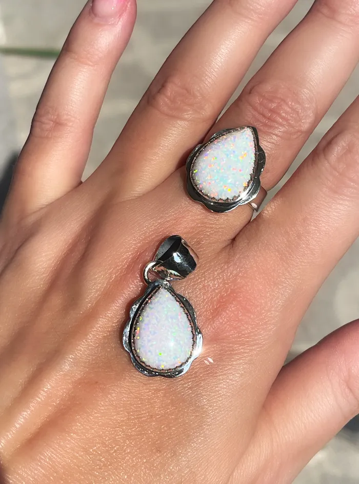Rings SophiaRene Boutique Sterling Silver White Fire Opal Artisan Ring Rings SophiaRene Boutique Sterling Silver White Fire Opal Artisan Ring