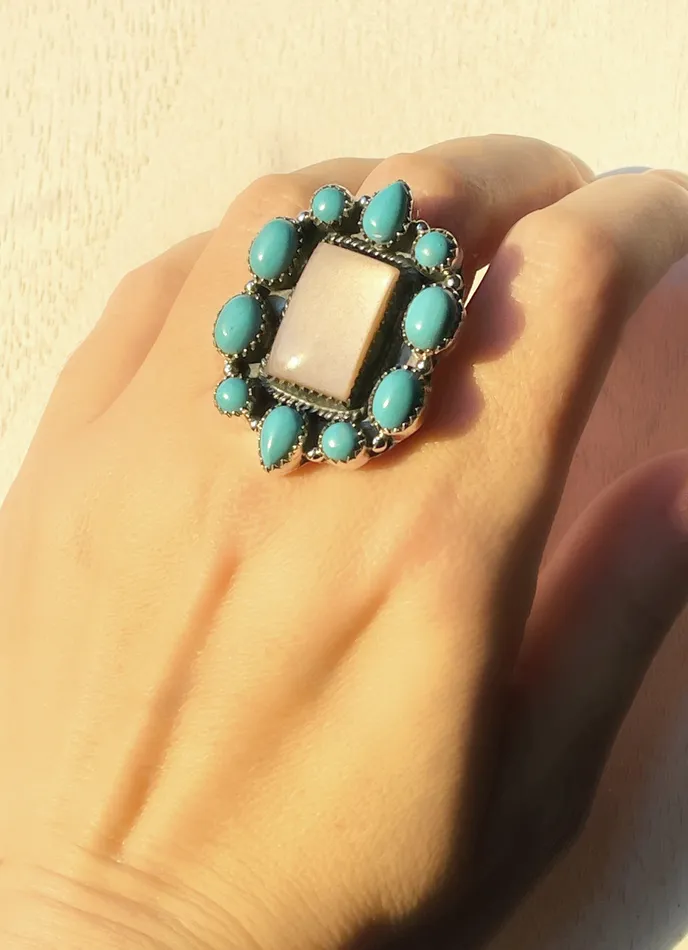 Rings Sterling Silver Chocolate Moonstone Turquoise Mini Cluster Ring Sophiareneboutiquecom