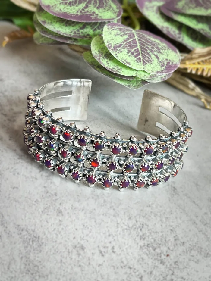 SophiaRene Boutique Rings Sterling Silver Wine Aurora Opal Custom Three Row Cuff SophiaRene Boutique Rings Sterling Silver Wine Aurora Opal Custom Three Row Cuff