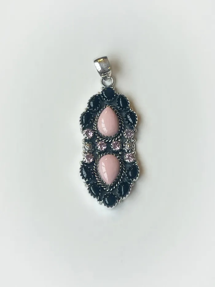 Sophiareneboutiquecom Necklaces Sterling Silver Pink OpalPink QuartzOnyx Crawler Pendant
