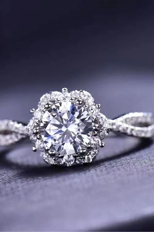 Trendsi Rings 18k PlatinumPlated Six Prong Moissanite Ring