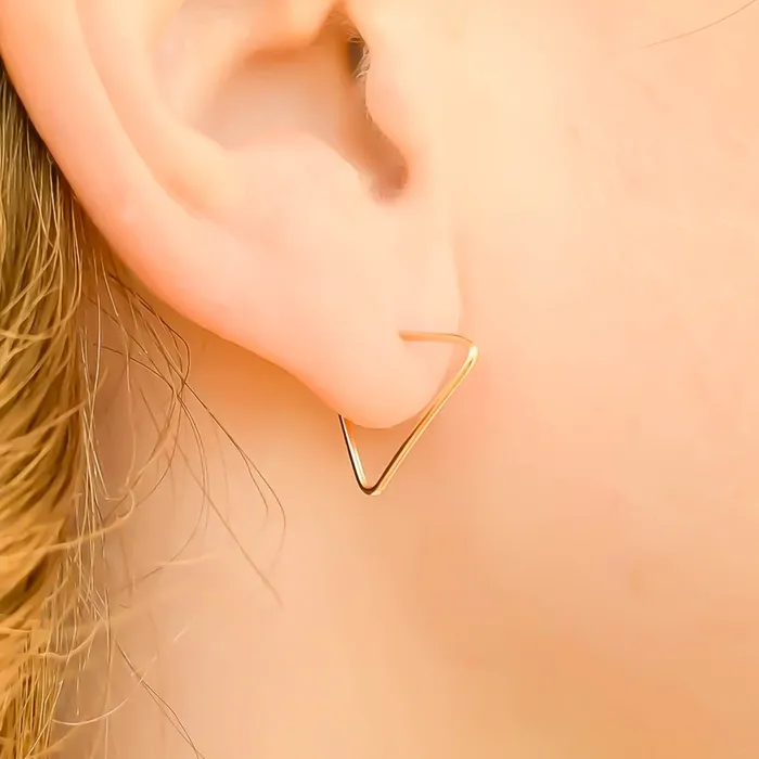 14K Gold Triangle Hoop Earrings Hoops By Hand Earrings