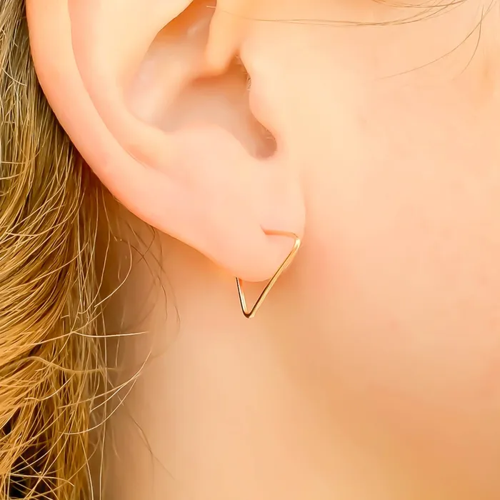 14K Gold Triangle Hoop Earrings Hoops By Hand Earrings 14K Gold Triangle Hoop Earrings Hoops By Hand Earrings