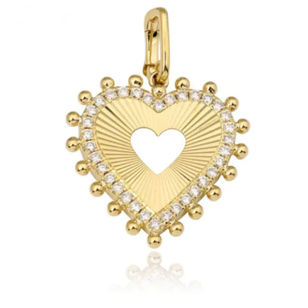 Alev Collection Charm Necklaces Fluted Spike Heart Pave Charm