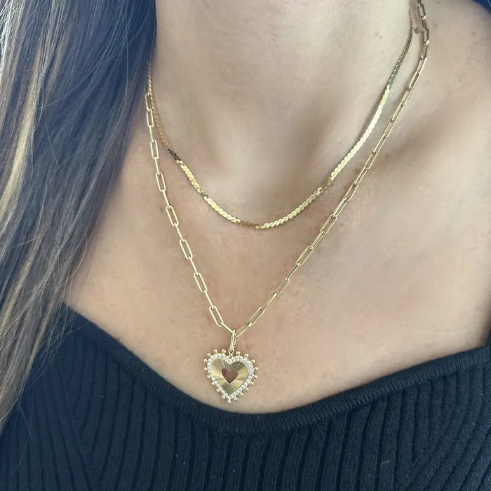 Alev Collection Charm Necklaces Fluted Spike Heart Pave Charm
