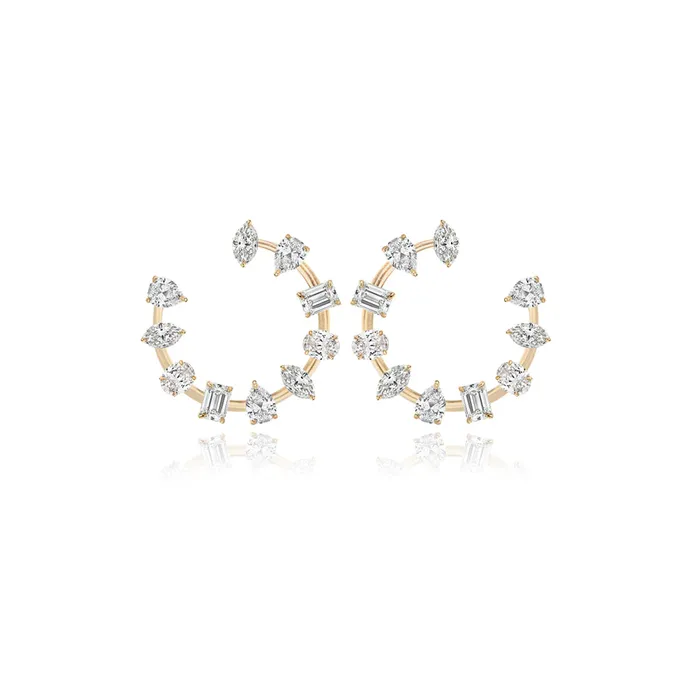 Alev Collection Earrings Small Multi Shape Diamond Round Swirl Earrings