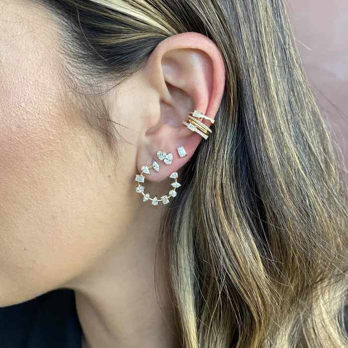Alev Collection Earrings Small Multi Shape Diamond Round Swirl Earrings
