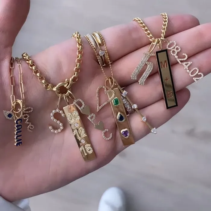 Alev Jewelry Charm Necklaces Four Diamonds Gold Bar Charm