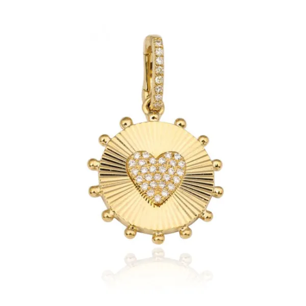 Alev Jewelry Charm Necklaces Small Round Striped Pave Heart Charm