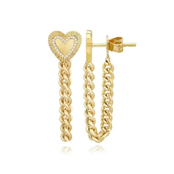 Alev Jewelry Earrings Fluted Pave Outline Heart Cuban Chain Earring