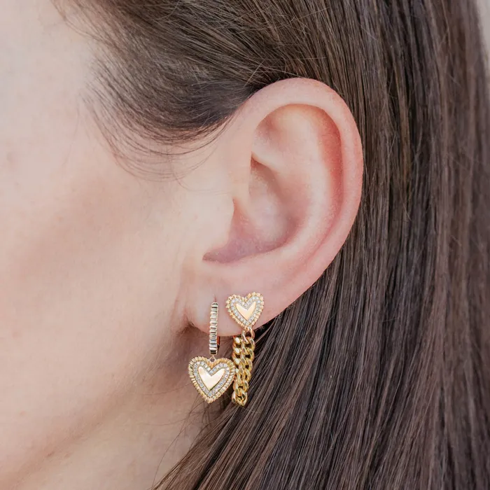 Alev Jewelry Earrings Fluted Pave Outline Heart Cuban Chain Earring
