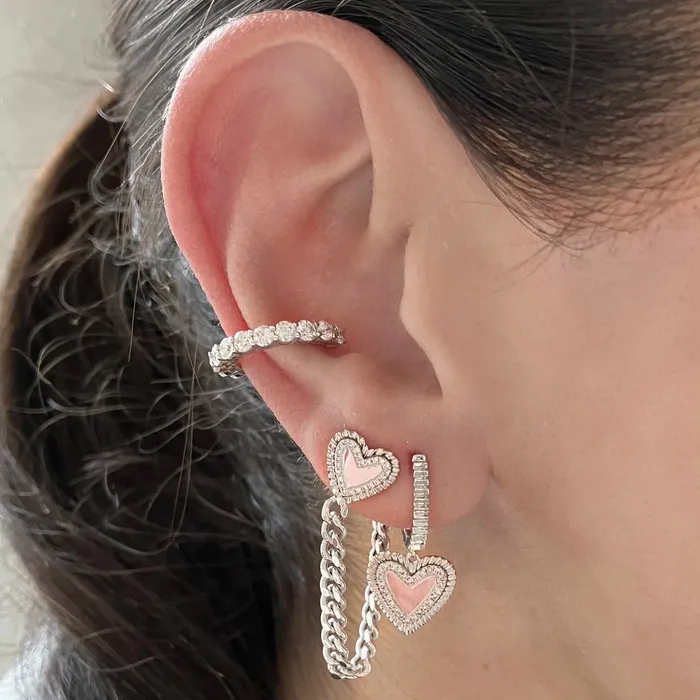 Alev Jewelry Earrings Fluted Pave Outline Heart Cuban Chain Earring