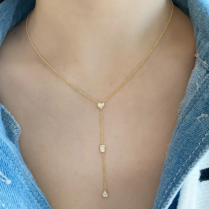 Alev Jewelry Necklaces Lariat Multi Bezel Diamond Shape Necklace