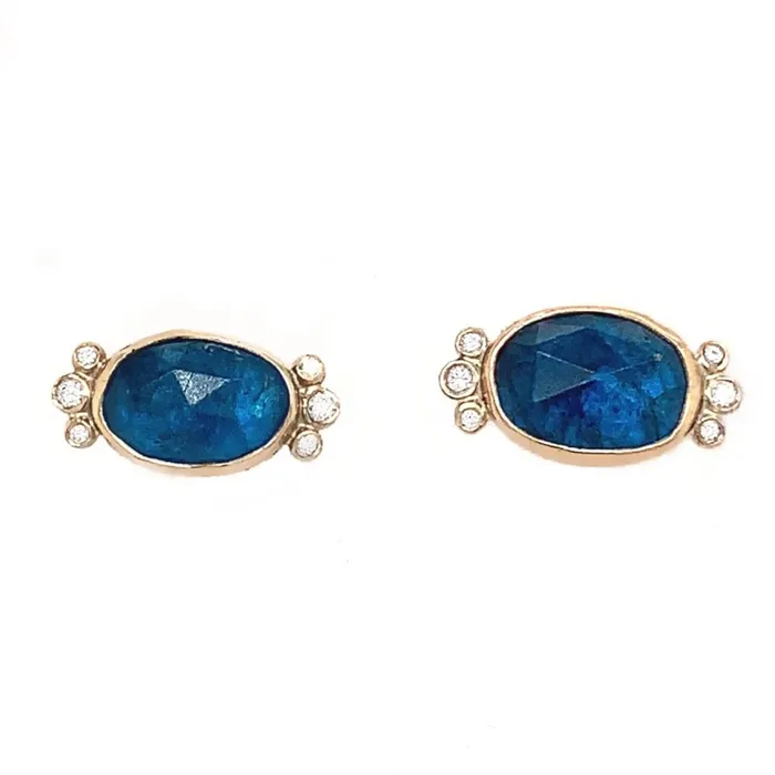 Apatite and Diamond Cluster Studs in 14k gold and sterling silver Emily Amey Jewelry Rings Apatite and Diamond Cluster Studs in 14k gold and sterling silver Emily Amey Jewelry Rings