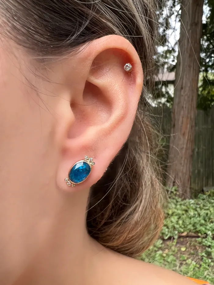 Apatite and Diamond Cluster Studs in 14k gold and sterling silver Emily Amey Jewelry Rings