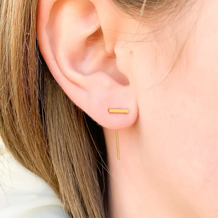 Bar Threader Earrings 14K Gold Filled Hoops By Hand Earrings