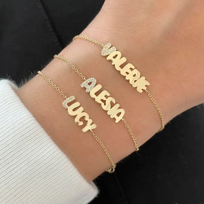 Bracelets Alev Collection Pave Initial Gold Name Bracelet